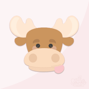 Clipart of a brown moose head with antlers and his pink tongue sticking out.