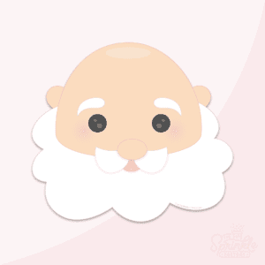 Clipart of a bald Santa head with white beard, moustache and eyebrows.