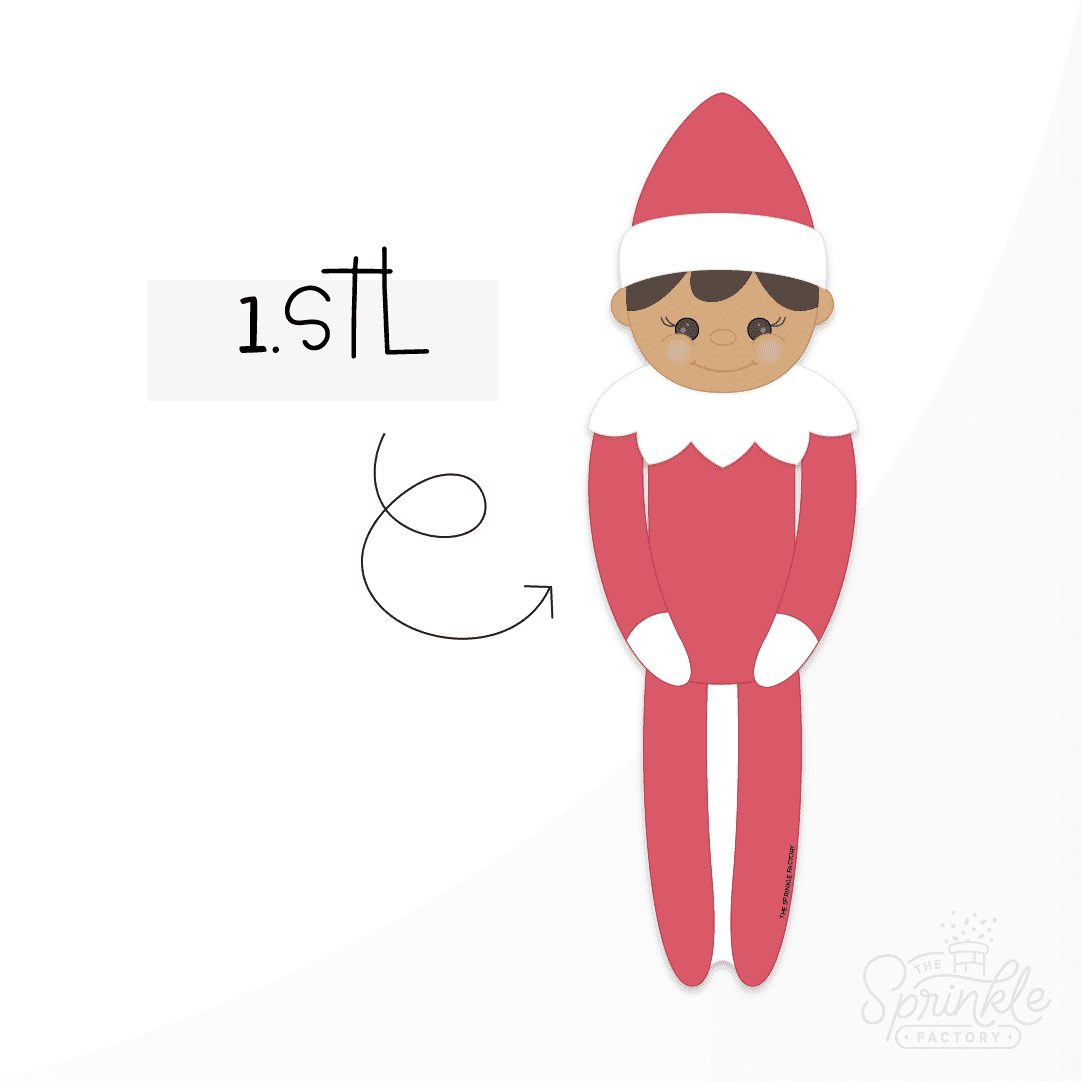 Clipart of a tall elf wearing red with a red hat and white collar ruffle.