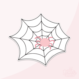 Clipart of a spider web with black lines and a pink spider in the middle.