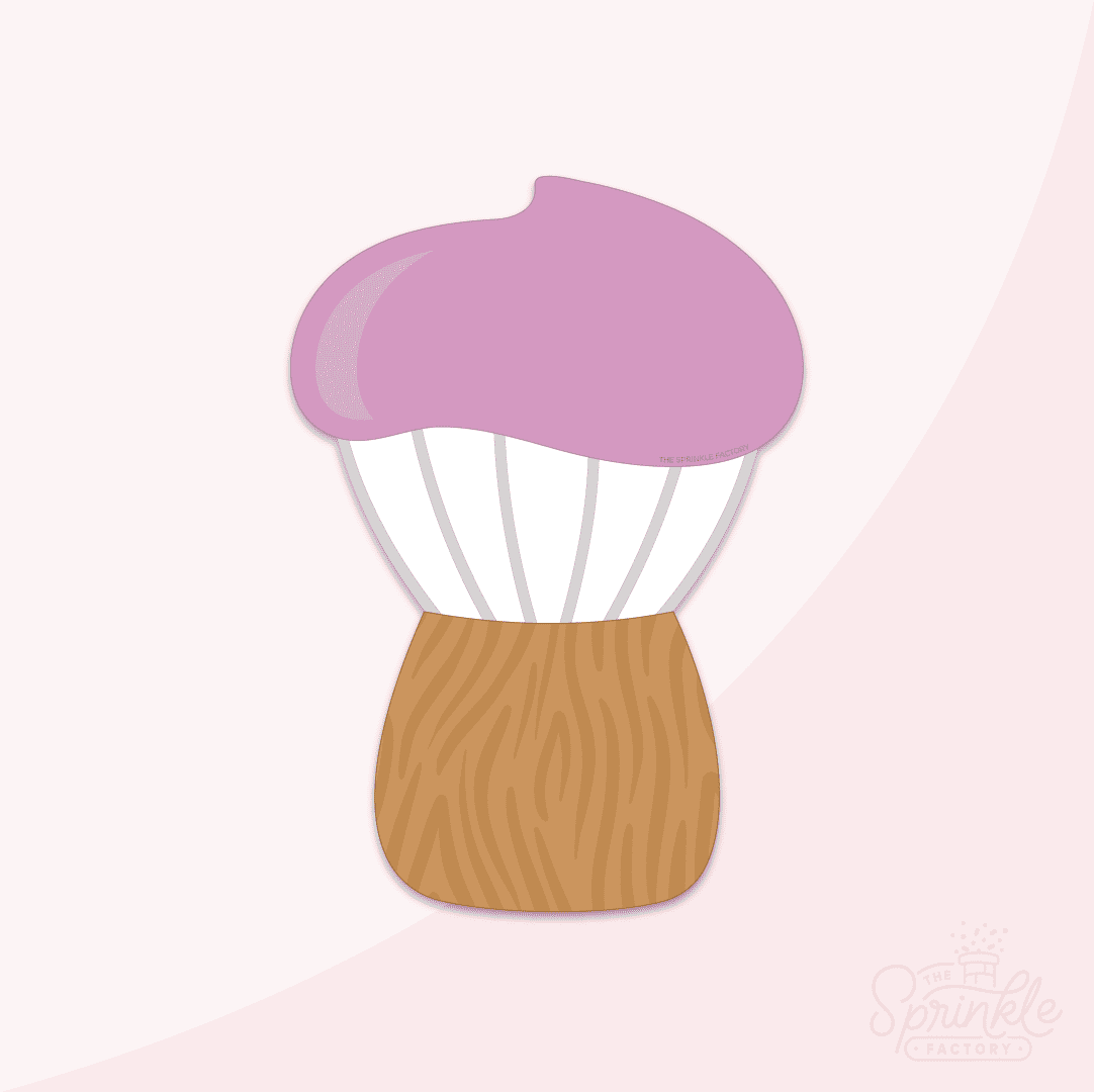 Clipart of a wooden whisk with silver top and purple icing.