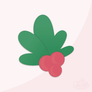 Clipart of holly with 2 green leaves and 3 red berries.