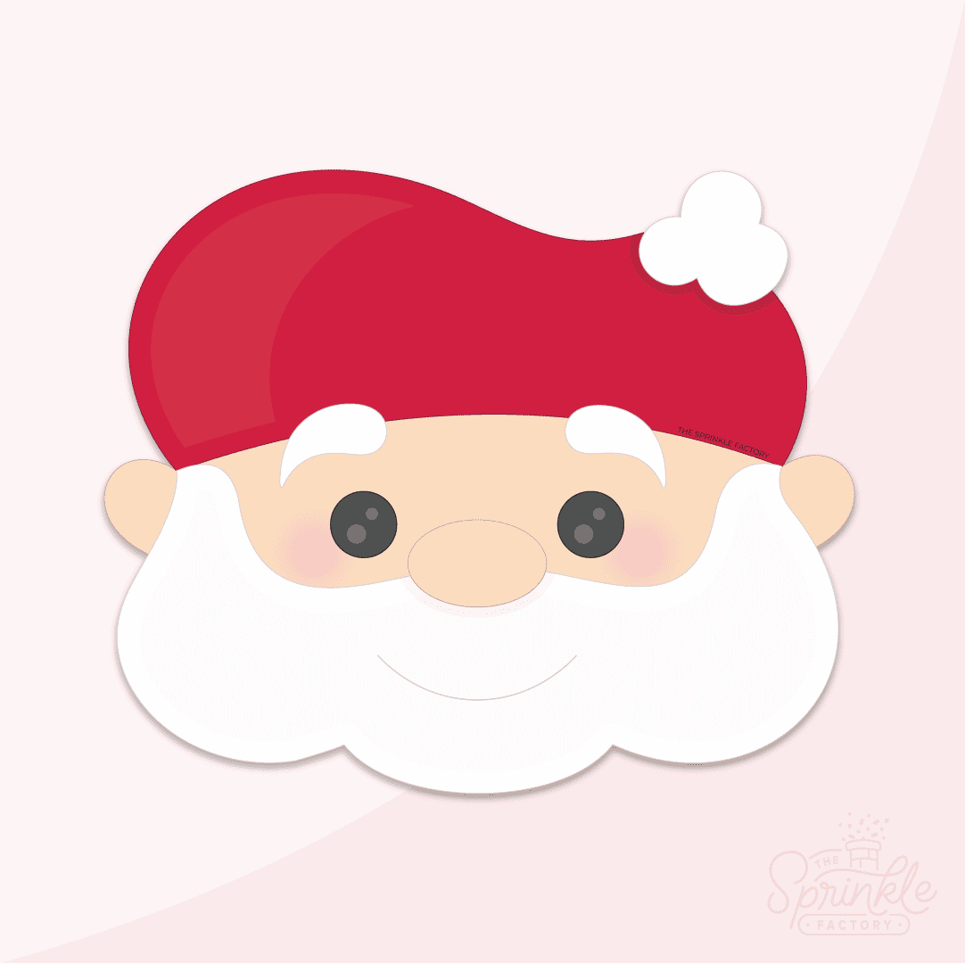 Clipart of a Santa face with a red hat and white beard.