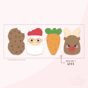 Clipart of a brown reindeer with red nose, santa face, orange carrot and brown cookies.
