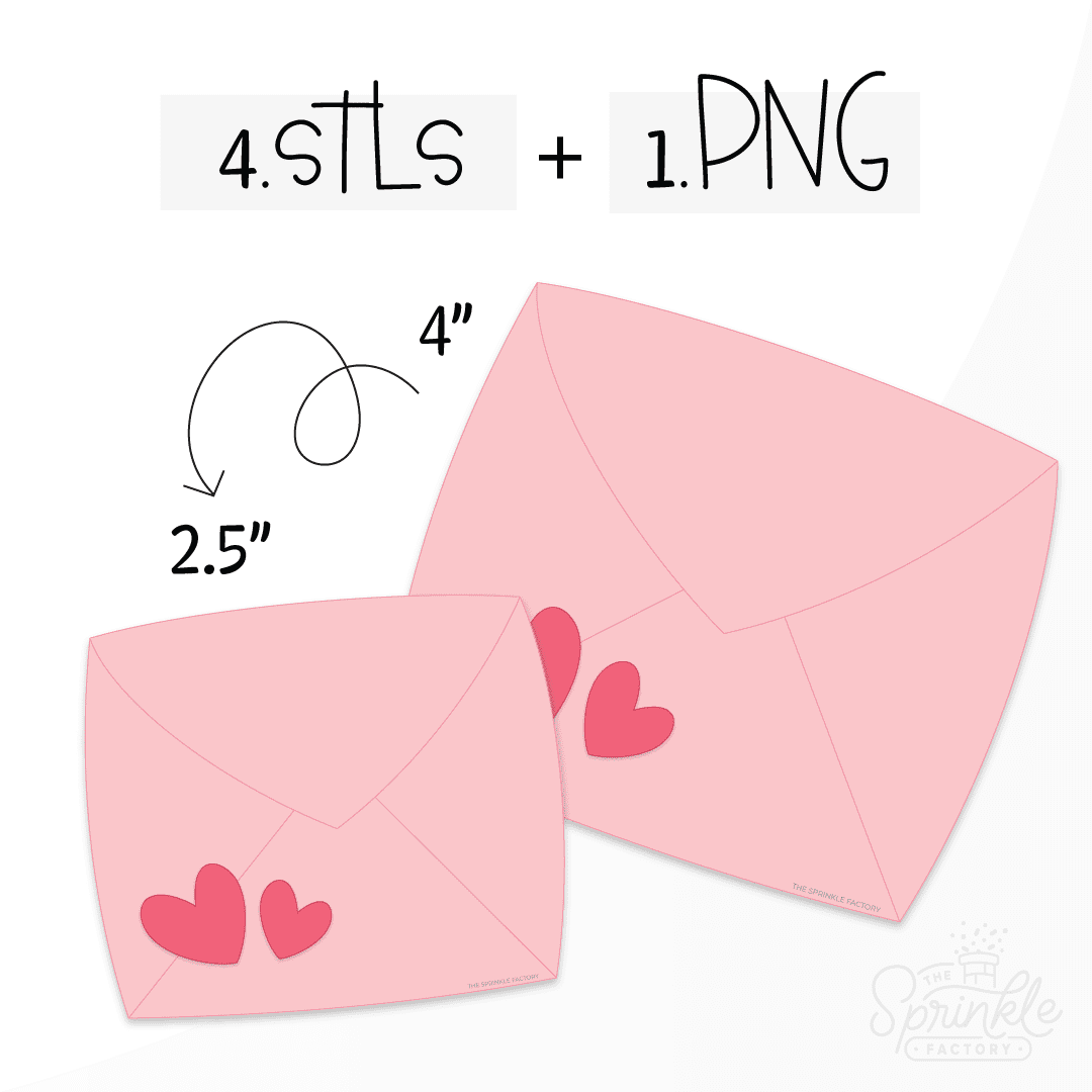 Clipart of a pink envelope with 2 darker pink small hearts at the bottom left.