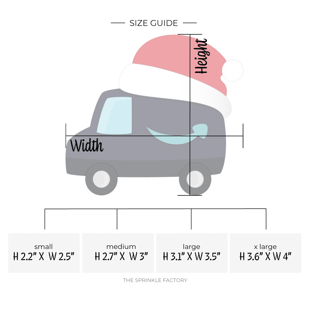 Clipart of a blue amazon like delivery van with black tires, light blue windows and a red and white Santa hat.