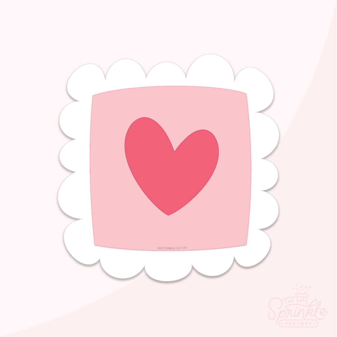 Clipart of a light pink stamp with a dark pink heart in the middle with a scalloped white border around the outside.