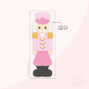 Clipart of a tall skinny nutcracker with a pink hat and coat with gold accents and black boots.