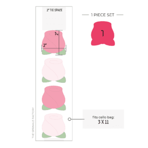 Clipart of pink and red roses tops with green leaves and size guide.
