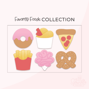 A graphic image of a favorite foods collection on a pink background.
