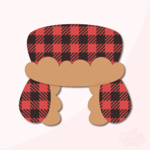 Clipart of a red and black buffalo check plaid hat with brown fur.