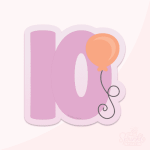 Graphic image of a number 10 balloon with a balloon on the side on a pink background.
