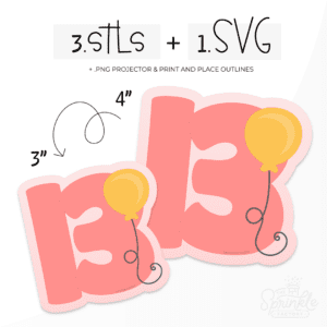 Graphic image of two number 13 balloons with balloons on the side and product text at the top.