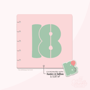Clipart of a pink stencil with a green 18 stencil in the middle with the image of the number 18 balloon cutter in the bottom corner.