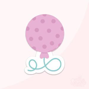 Graphic image of a round pink balloon with a blue string on a pink background.