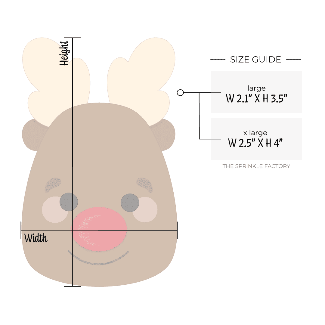 Clipart of a brown reindeer face with a red nose and beige antlers.