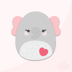 Clipart of a grey elephant with pink ears and a white stomach with heart print.