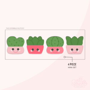 Clipart of 4 different green succulent plants with 4 different shades of pink pots.