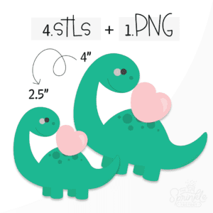 Digital image of a green longneck dinosaur with a pink heart on his back.