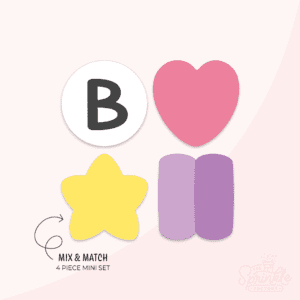 Clipart of round with black letter beads, a pink heart bead, a yellow start bead and 2 purple pony beads to make friendship bracelet cookie sets.