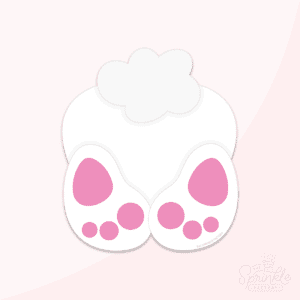 Clipart of a white bunny butt with a white fluffy tail and pink pads on its feet.