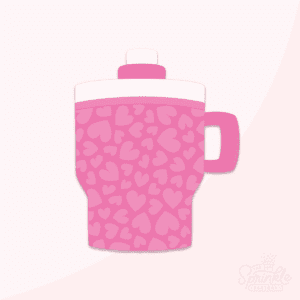 A graphic image of a chubby water mug on a pink background.