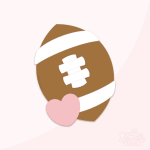 Clipart of a brown football with white details and a pink heart.