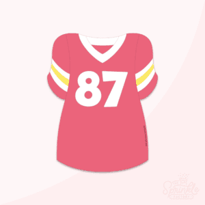 Clipart of a red football jersey with white and gold stripes on the sleeves and a white 87 on it.