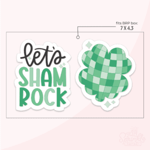 Clipart of the words let's in cursive black lettering and sham - rock stacked in green capital letters and a green shamrock with a disco ball pattern in green.