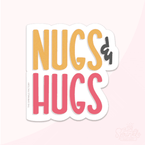 A graphic image of a handwritten hugs on a pink background.