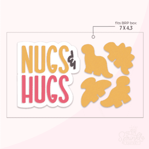 A graphic image of nugs and hugs set on a pink background.