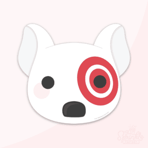 Clipart of a white dog face with pointy ears, a black nose and red rings around his right eye.