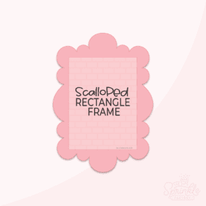 A graphic image of a scalloped rectangle frame on a pink background.