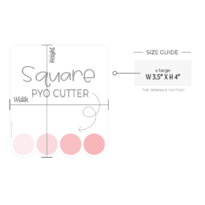 A graphic image of a square PYO cutter on a white background with a size guide.