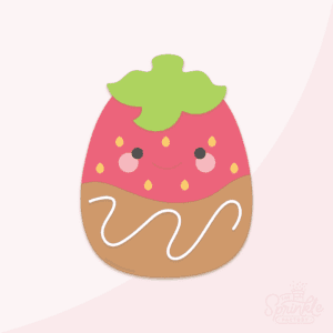 A graphic image of a chocolate strawberry squish on a pink background.
