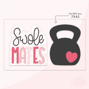 A graphic image of a swole mates set on a pink background.