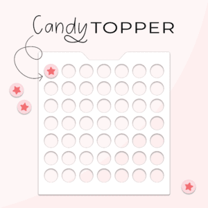 A graphic image of the Sprinkle Tray candy topper on a pink background.