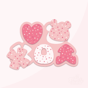 A graphic image of a valentine frosted crackers multi cutter on a pink background.