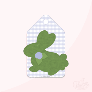 A graphic image of a mossy bunny tag on a pink background.