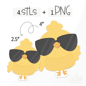 Clipart of a yellow chick with wings and orange feet wearing black sunglasses.