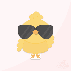 Clipart of a yellow chick with wings and orange feet wearing black sunglasses.