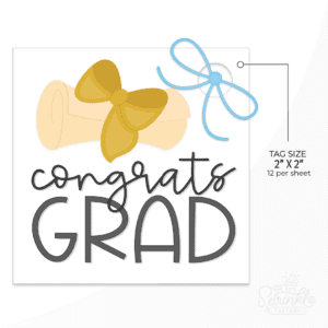 A graphic image of a congrats grad tag on a white background.