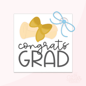 A graphic image of a congrats grad tag on a pink background.