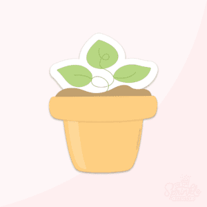 A graphic image of a flower pot sprout on a pink background.