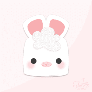 Clipart of a white bunny face with pink ears, cheeks and nose.