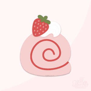 A graphic image of a strawberry shortcake on a pink background.