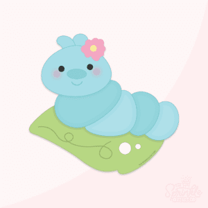 A graphic image of a young caterpillar on a pink background.