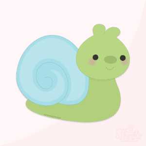A graphic image of a young snail on a pink background.