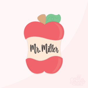 A digital image of an apple core with handwritten Mrs. Miller on a pink background.