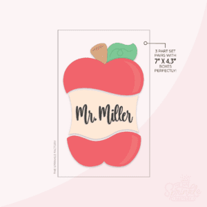Digital image of an apple core set with handwritten Mrs. Miller in the middle and on a pink background.